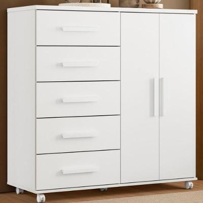 Guarda Roupa Solteiro Cômoda Colchester 5 Gavetas MDP Puxador Metálico Branco Mais de Casa