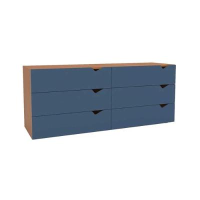 Cômoda Porto 6 Gavetas MDF-MDP Puxador MDF Freijo e Azul Politorno Móveis