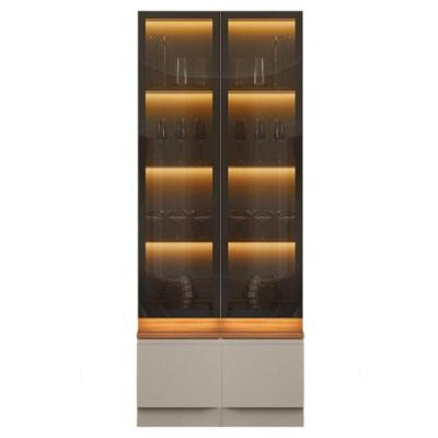 Cristaleira Magnata Moderno 2 Portas 3 Prateleiras MDF-MDP 80CM Café com LED Linea Brasil 80CM