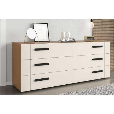 Cômoda Juvenil Lisboa 6 Gavetas MDF-MDP Puxador Plástico Freijo e Creme Politorno Móveis 150CM