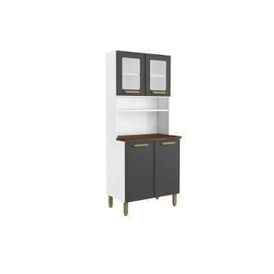Cozinha Compacta Bella 4 Portas 80CM Grafite com Preta e Vidro Bertolini