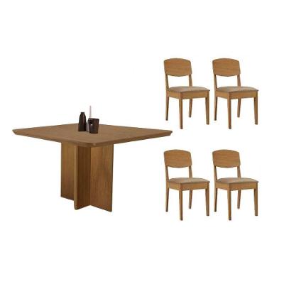Conjunto Mesa e 4 Cadeiras Berlim Curvo + Havana Naturale Moderno MDF Tecido Café Móveis Rufato