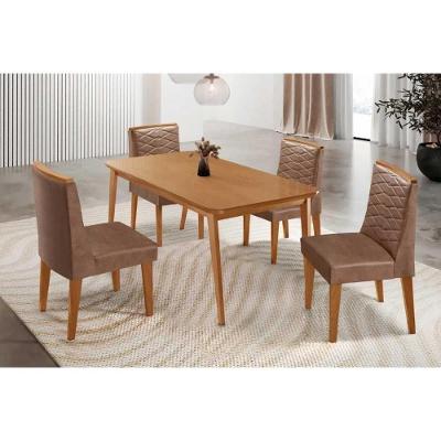 Conjunto Mesa 120CM e 4 Cadeiras Havana Curvo + Maldivas Naturale Moderno MDF MDP Suede Café