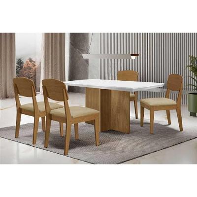 Conjunto Mesa Berlim Curvo 120cm e 4 Cadeiras Havana Naturale Moderno MDF Tecido Off White Móveis