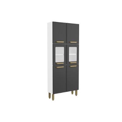 Balcão Paneleiro Cozinha Bella 6 Portas Vidro Aço 80CM Grafite Bertolini