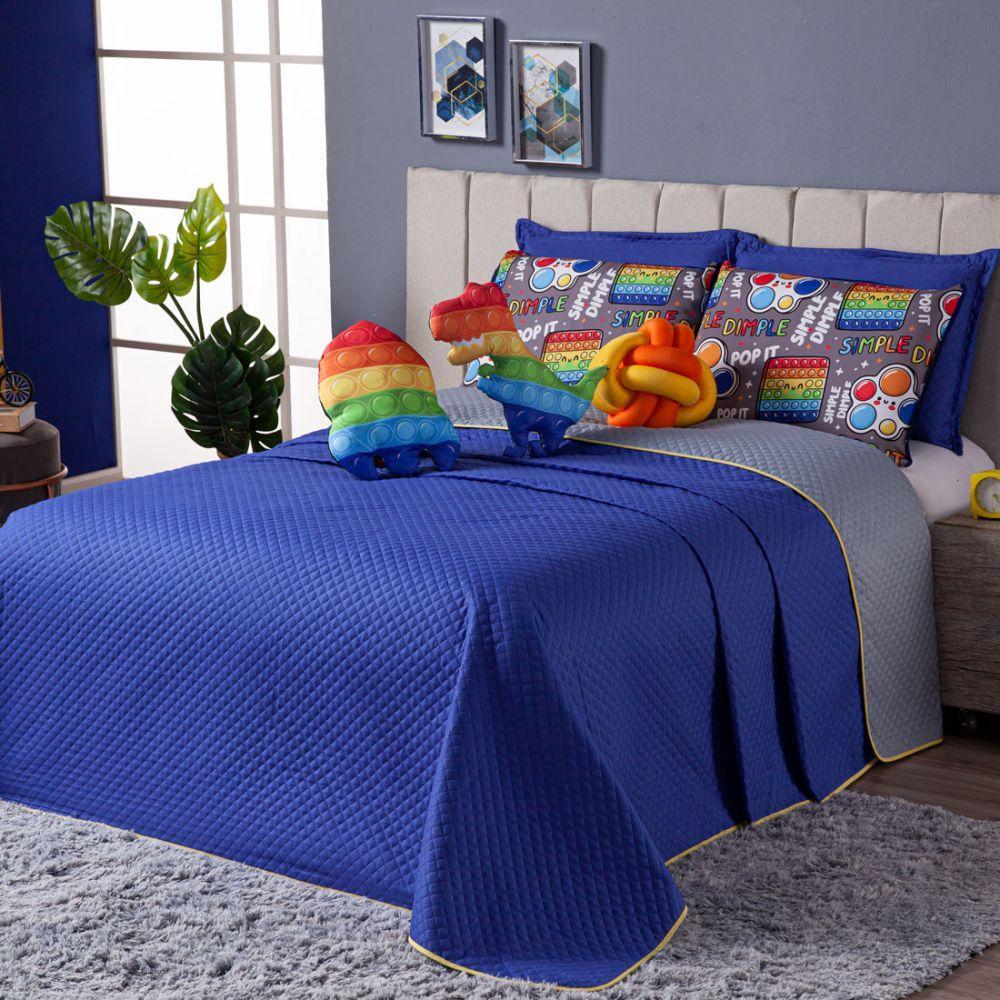 Cobre Leito Pop It Azul Dupla Face Almofadas Casal 08 Peças - 2