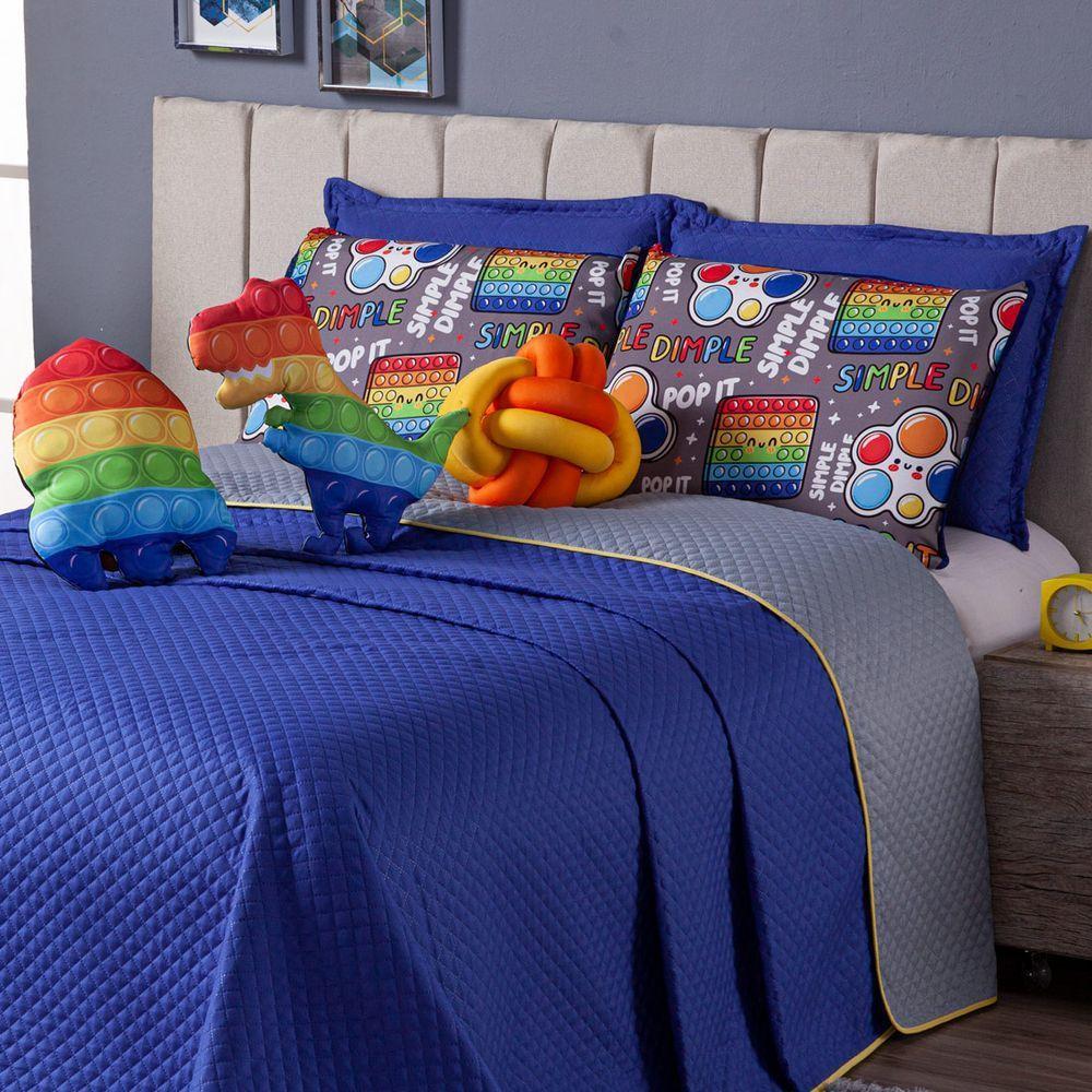 Cobre Leito Pop It Azul Dupla Face Almofadas Casal 08 Peças - 7