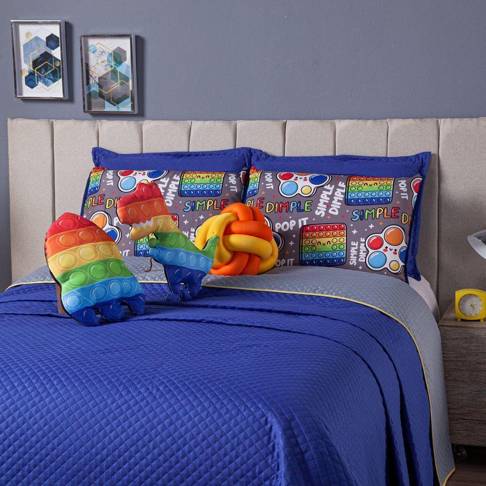 Cobre Leito Pop It Azul Dupla Face Almofadas Casal 08 Peças - 8