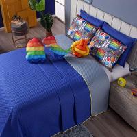 Cobre Leito Pop It Azul Dupla Face Almofadas Casal 08 Peças