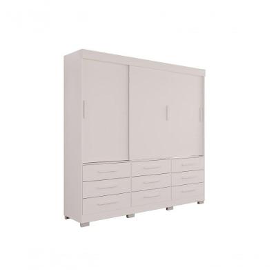 Guarda Roupa Casal New Star 3 Portas de Bater 9 Gavetas MDP Branco Sallêto Móveis 180CM