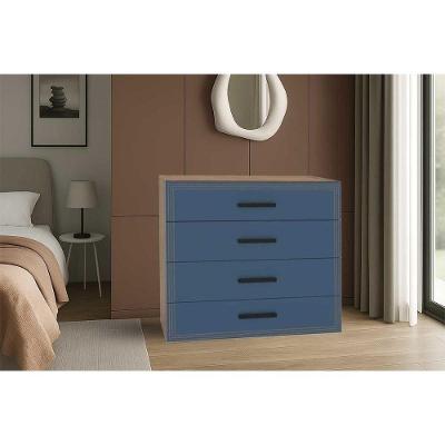 Cômoda Valência 4 Gavetas MDF-MDP Puxador Plástico Azul Politorno Móveis 90CM