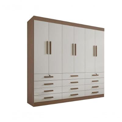 Guarda Roupa Casal Mônaco Plus 6 Portas 12 Gavetas MDP MDF Castanho-off White D'Doro Móveis