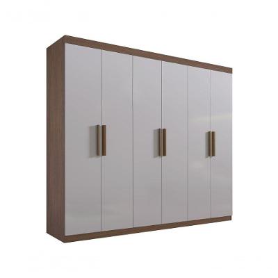 Guarda Roupa Casal Colibri 6 Portas de Bater 6 Gavetas MDP Castanho-off White D'Doro Móveis 205CM
