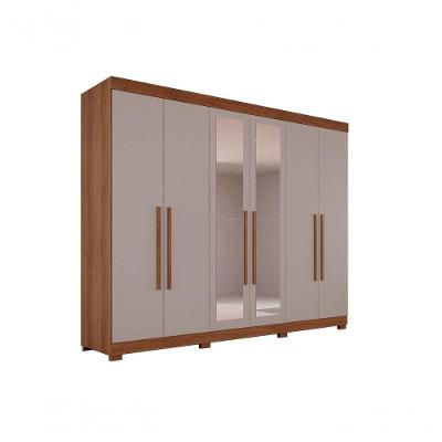 Guarda Roupa Casal Órion Premium 6 Portas 6 Gavetas MDF com Espelho Cinamomo-off White Sallêto