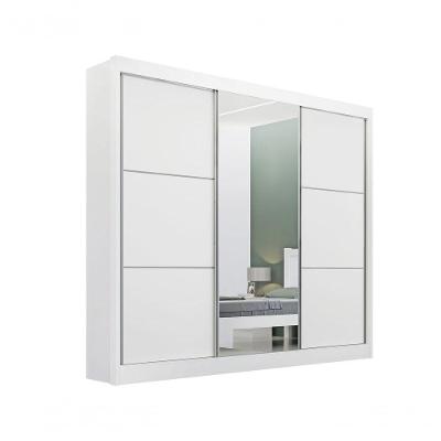 Guarda Roupa Casal Cristal 3 Portas de Correr 6 Gavetas MDF MDP Branco D'Doro Móveis 242CM