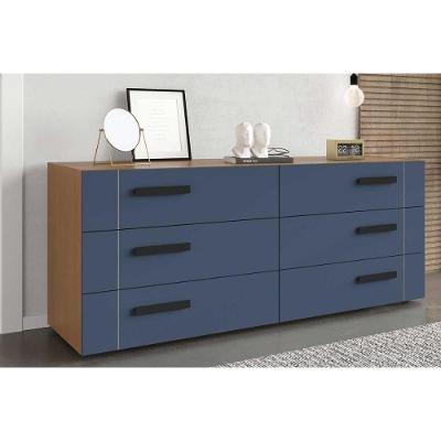 Cômoda Juvenil Lisboa 6 Gavetas MDF-MDP Freijo-Azul Politorno Móveis 150CM