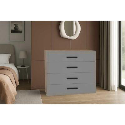 Cômoda Juvenil Valência 4 Gavetas MDF MDP Puxador Plástico Freijo-Cinza Politorno Móveis 90CM