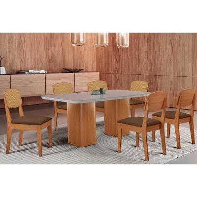 Conjunto Mesa e 6 Cadeiras Maldivas Curvo + Havana Naturale Moderno MDF MDP Off White Suede Marrom
