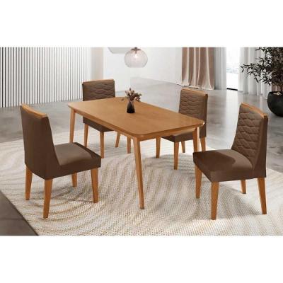 Conjunto Mesa Havana Curvo e 4 Cadeiras Maldivas Naturale Moderno MDF MDP Suede Marrom Móveis Rufato