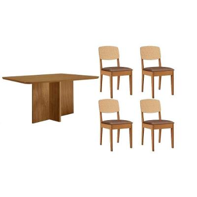 Conjunto Mesa Berlim Curvo 120cm e 4 Cadeiras Havana Naturale MDF Tecido Café Móveis Rufato