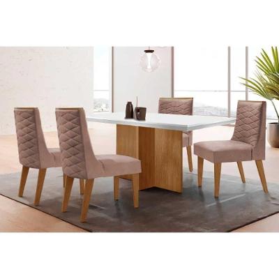 Conjunto Mesa Berlim Curvo e 4 Cadeiras Dafne Moderno MDF Tecido Off White Móveis Rufato