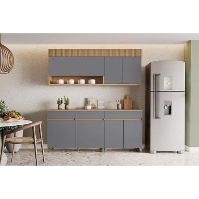 Kit Cozinha Realeza 6 Portas 4 Gavetas MDF Amadeirado Carvalho e Titânio Nesher Móveis