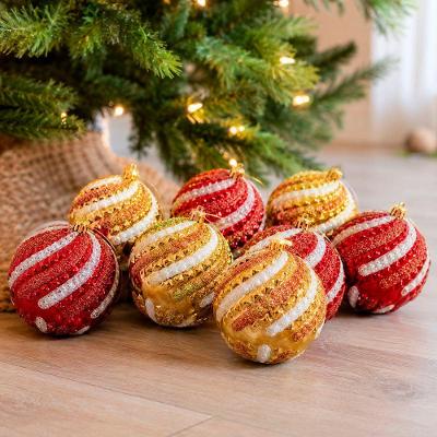Bolas para Árvore de Natal Bolas Mistas Decoração Glitter Dourado e Vermelho Kit 8PÇS