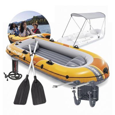 Bote Inflavel Challenger 3 Capacidade 3 Adultos 320kg Piso I Beam Capota Suporte Motor 3HP Intex