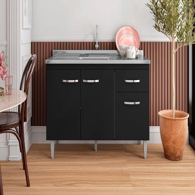 Balcão de Cozinha Gabriela 3 Portas 1 Gaveta 120CM Preto AJL Móveis