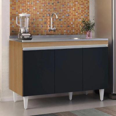 Balcão de Cozinha Manu 3 Portas 1 Prateleira MDP 120CM Amêndoa e Preto