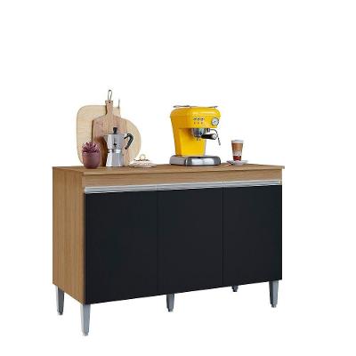 Balcão de Cozinha Manu 3 Portas 1 Prateleira MDP 120CM Amêndoa e Preto