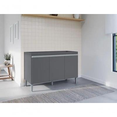 Balcão Gabinete de Pia Manu 3 Portas 1 Prateleira 120CM Cinza AJL Móveis