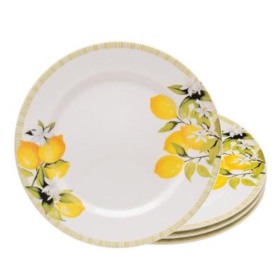 Jogo 4 Prato Raso Cerâmica 24cm Limão Siciliano Branco Lyor