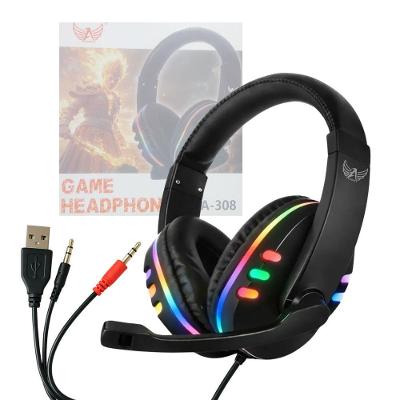Headset Gamer Dinâmico Altomex A-308 USB e P2 3.5mm Iluminação LED RGB Microfone Integrado