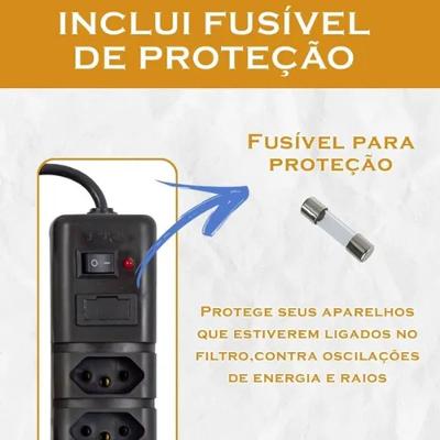 Filtro de Linha 4 Tomadas 2P+T 10A Preto Kahel FL04 250V