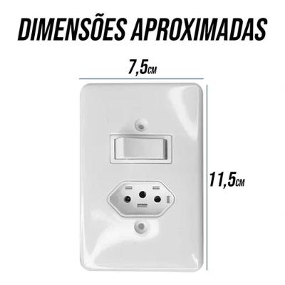Conjunto Interruptor 1 Tecla Tomada 2P+T 20A 4x2 Stylus Branco Plastico Ilumi Materiais Eletricos