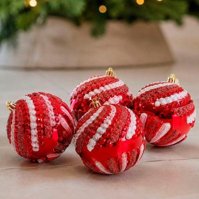 Bola de Natal Bolas de Natal Decoração Acabamento em Glitter Vermelho 10CM Kit 12