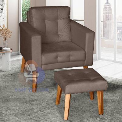 Poltrona Decorativa com Puff Glamour Dubai Veludo Fibra Siliconada Marrom SMF Decor