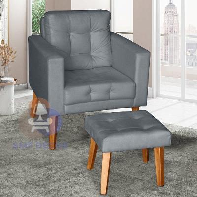 Poltrona Decorativa com Puff Glamour Dubai Suede Fibra Siliconada Cinza SMF Decor