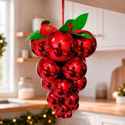 Enfeite de Árvore de Natal Cacho de Uva Bolas Vermelho Plástico Decoração 18CM 30CM