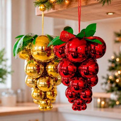 Enfeite para Árvore de Natal Cacho de Uva Bolas Douradas e Vermelhas Kit 2pçs Vermelho Dourado