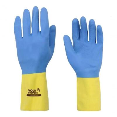 Luva de Proteção Luva Latex Neo Antiderrapante Slim P Azul e Amarela Volk do Brasil