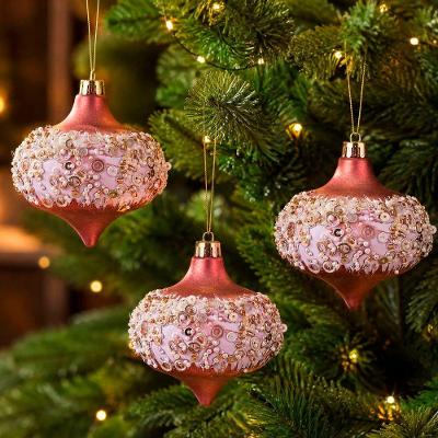 Enfeite de Natal Bolas de Natal Decoração Árvore Glitter Rose Gold Plástico Kit 6pçs 8CM