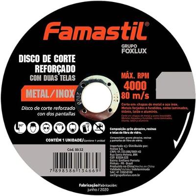 Disco para Metal 9 5-64 7-8 Corte Rápido Eficiente Inox Famastil 230MM