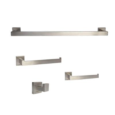 Kit para Banheiro Inox Quadrado 4 Peças sem Porta sem Gavetas Aço Inoxidável Prata Escovado