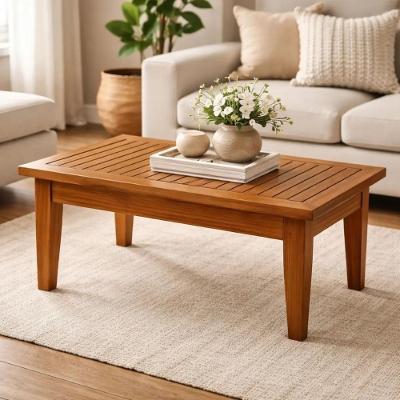 Mesa de Centro Mesa de Sala Ripada Madeira Rústica Retangular MDF Aço 80CM Marrom