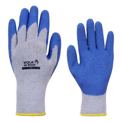 Luva de Protecao Luva Grip Algodao com Latex Contra Abrasao Corte Rasgo Cinza e Azul Volk do Brasil