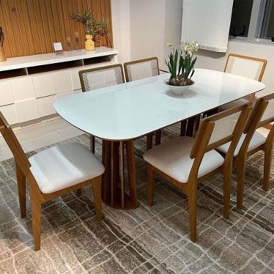 Conjunto Mesa de Jantar 6 Lugares Tampo em Vidro 1,80M Freijó com Off White e Bege Rústico Dalla