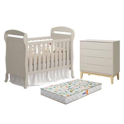 Kit Berço Americano Danny com Colchão Gazin e Cômoda Gaveteiro Elfe Classic MDF Areia Acetinado