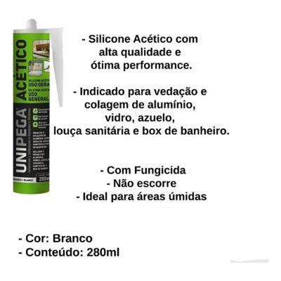 Silicone Acético Selante Unipega Monocomponente Cura Acética Branco 240G